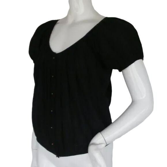 JOIE Blouse, M, Black Gauze Button front, Scoop neck, Brassy buttons - Picture 3 of 9